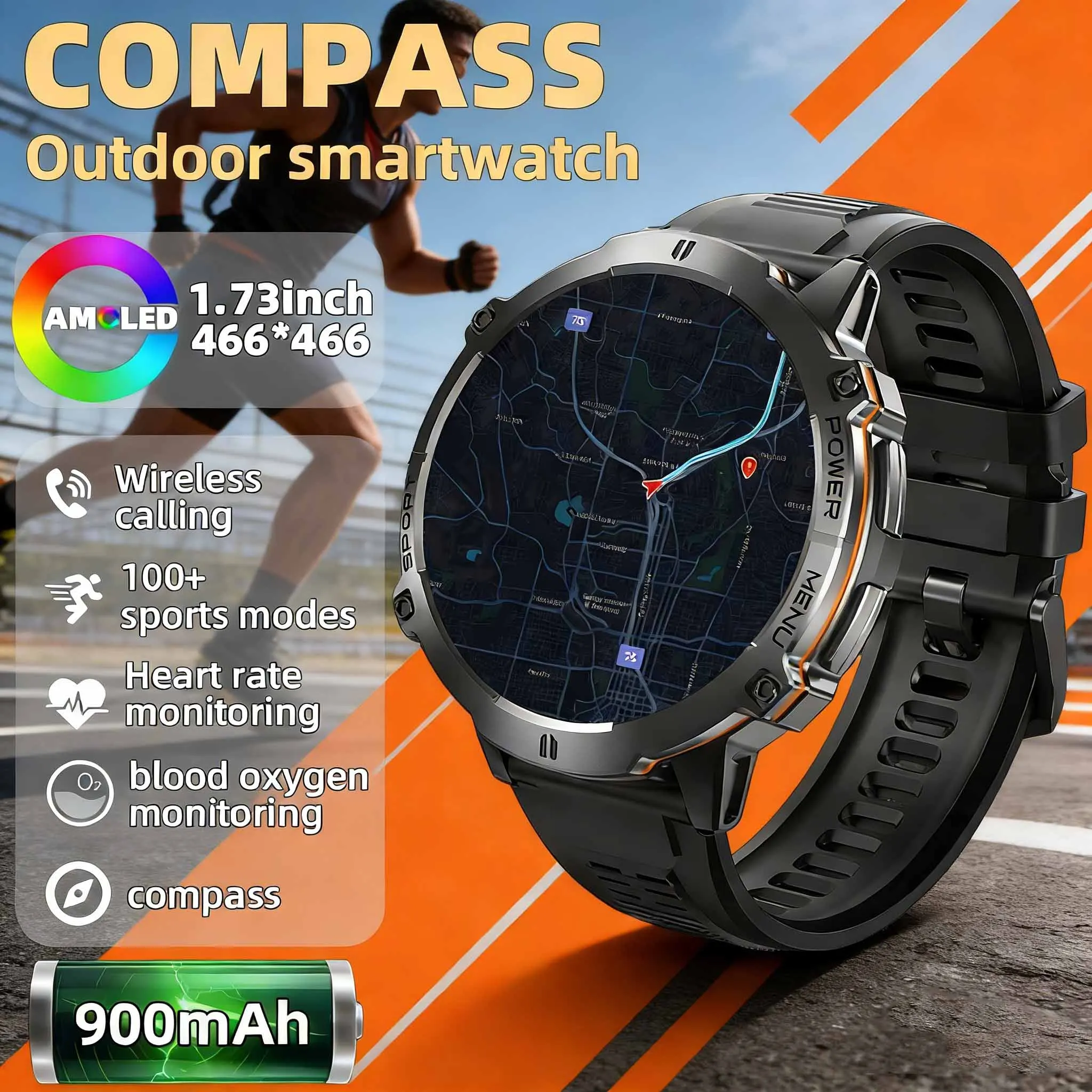 

Новые военные умные часы для мужчин, аккумулятор 900 мАч, водонепроницаемость 1ATM, альтиметр, компас, Bluetooth, спортивные умные часы с функцией звонков для IOS и Android