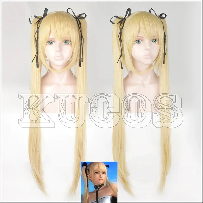 2025 yiyi Dead Or Alive Marie Rose Blond Style Cosplay avec queue de cheval à puce + ruban noir + bonnet de perruque gratuit