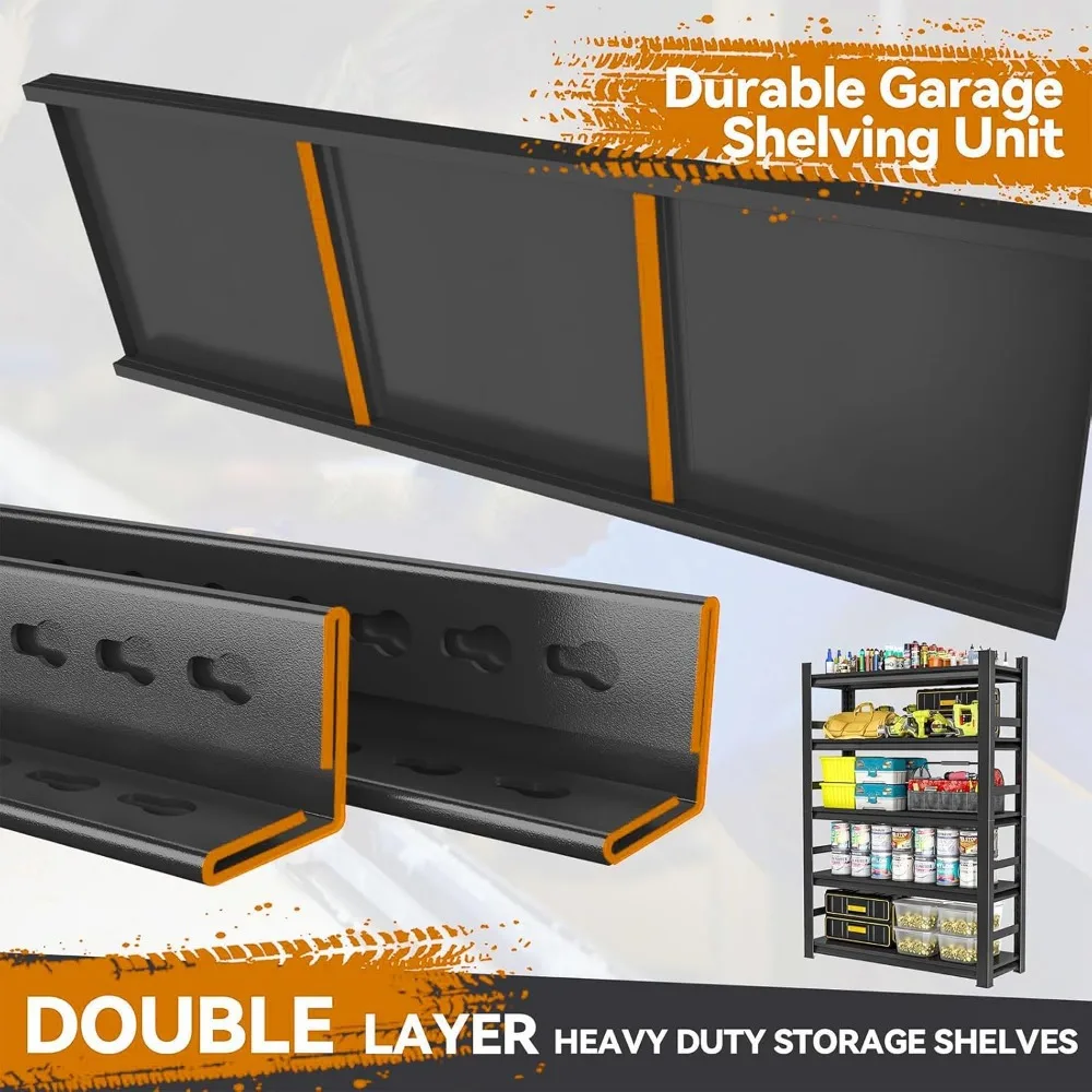 Heavy Duty Adjustable 5 Tier Garage Shelving Unit with 2500 LB Capacity for Storage Solutions