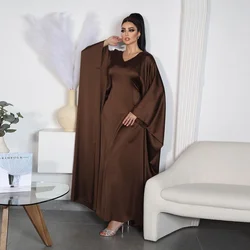 Cetim borboleta abaya dentro do cinto muçulmano feminino festa vestido longo verão abayas dubai turquia roupas islâmicas kaftan robe ramadan