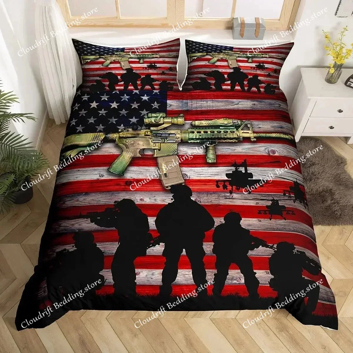 Soldier Duvet Cover Set Army Rifle Machine Gun 3PCS Bedding Set for Boys Under Mission Army Bedclothes Polyester Quilt Cover026 3