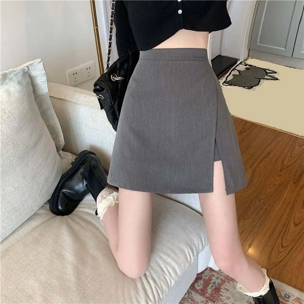 

Fashion Slit Women's A-line Skirt Asymmetric Spicy Girl Style Mini Shorts Skirt Y2K Skirt with Safety Shorts Women