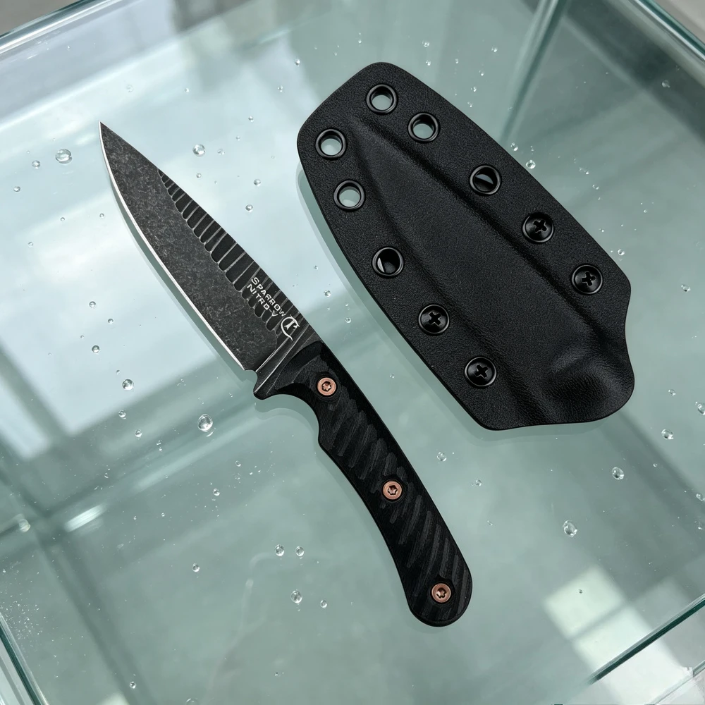 Bushcraft Knife Fixed - มีดตรง Sparrow พร้อมปลอก K แบบพกพาสำหรับกิจกรรมกลางแจ้ง ตกปลา