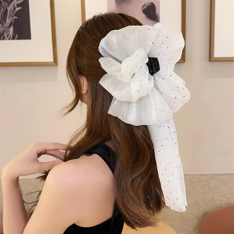 1 Stück Four Seasons Vintage Sparkle Bow Haarklammer, geeignet für Party/Datum, Netzstoff mit glitzerndem Strass-Design für sicheren Halt des Haares – Detail 5
