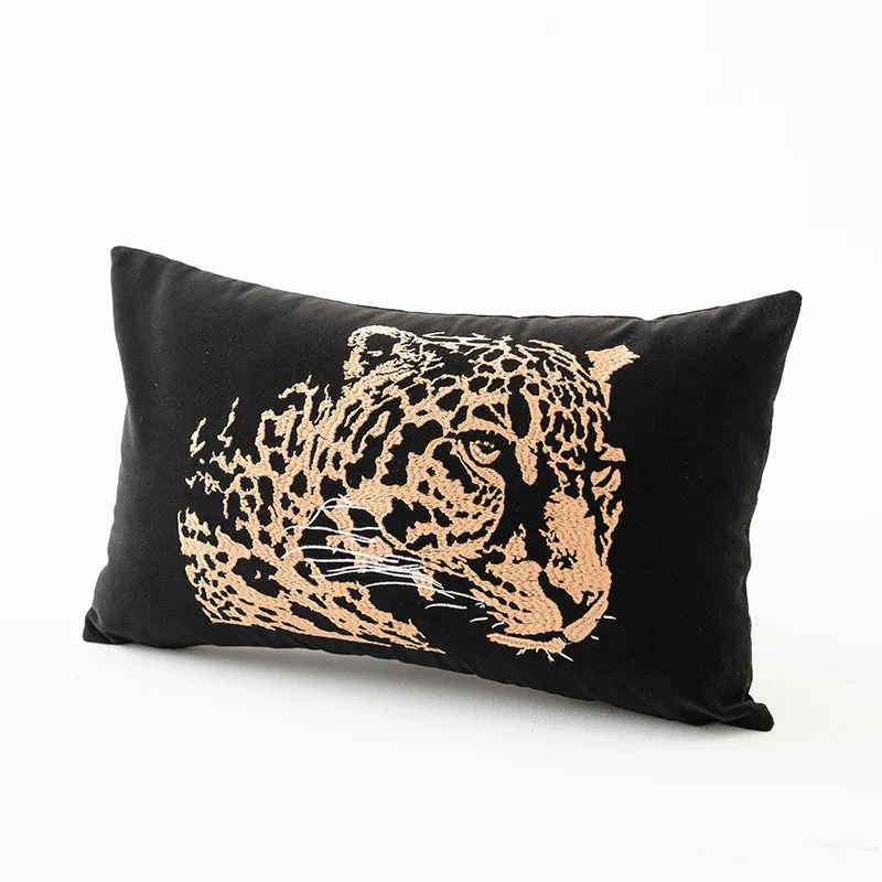 Pillow Home Cojines Luxury Black Velvet Silver Leopard Embroidery Cushion Cover 18x18inch Pillow Case Modern Sofa Bed Coussin