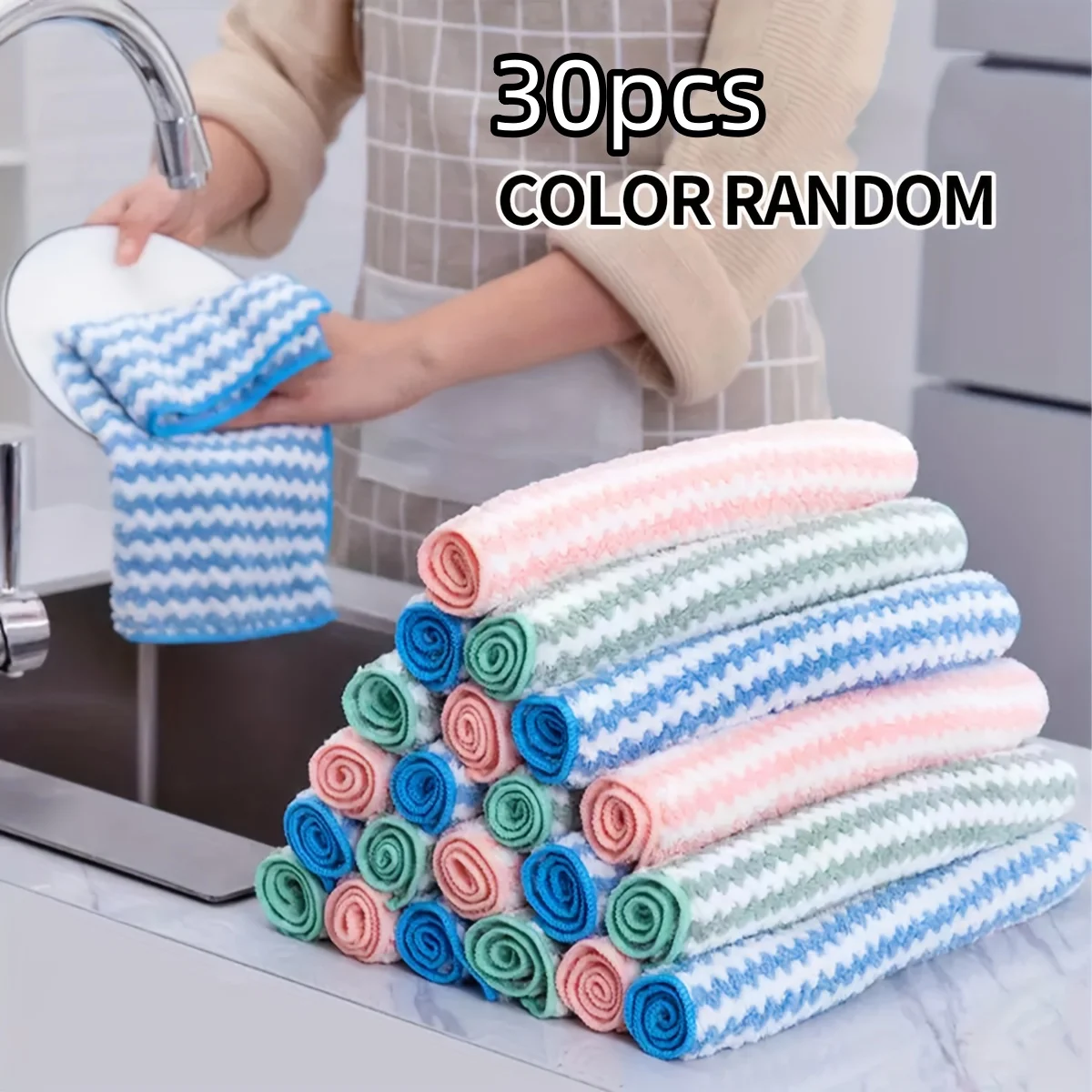 30 Pcs Super Soft Absorbent Dish Towels Rags, Reusable Multipurpose Kitchen Cleaning Cloths, Non‑Stick Oil Dishcloths for Dishes, Countertops and Household Cleaning