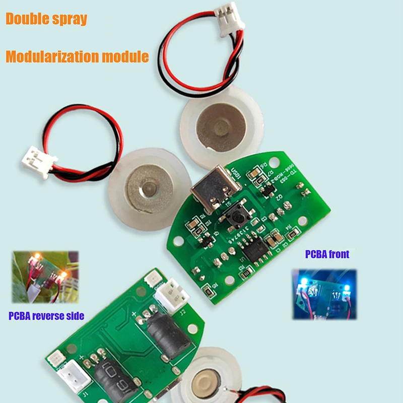 Pelembab udara Mini USB TYPE-C, perlengkapan DIY, pembuat kabut dan papan sirkuit Driver, Film atomisasi warna-warni, papan semprot ganda