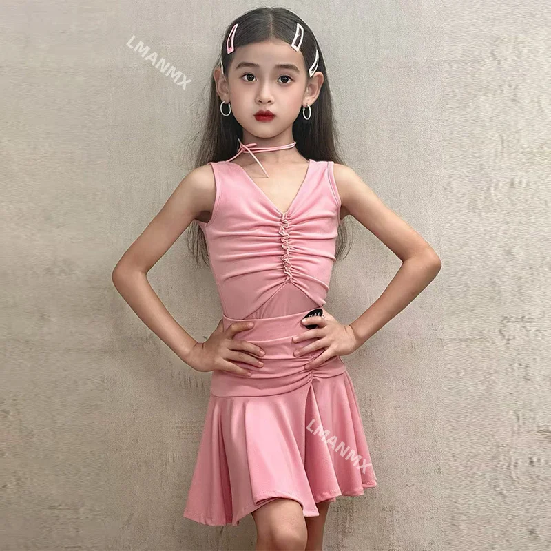 فستان ممارسة الرقص اللاتيني الجديد لعام 2025 للفتيات، فستان تدريب للمنافسة على تنورة الرقص للأطفال