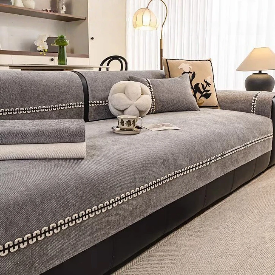 Image of Minimalistischer Twill Garngefärbter Chenille Rutschfester Sofabezug, für Wohnzimmer Ganzjahres-Couchbezug Universell Waschbare Dekoration