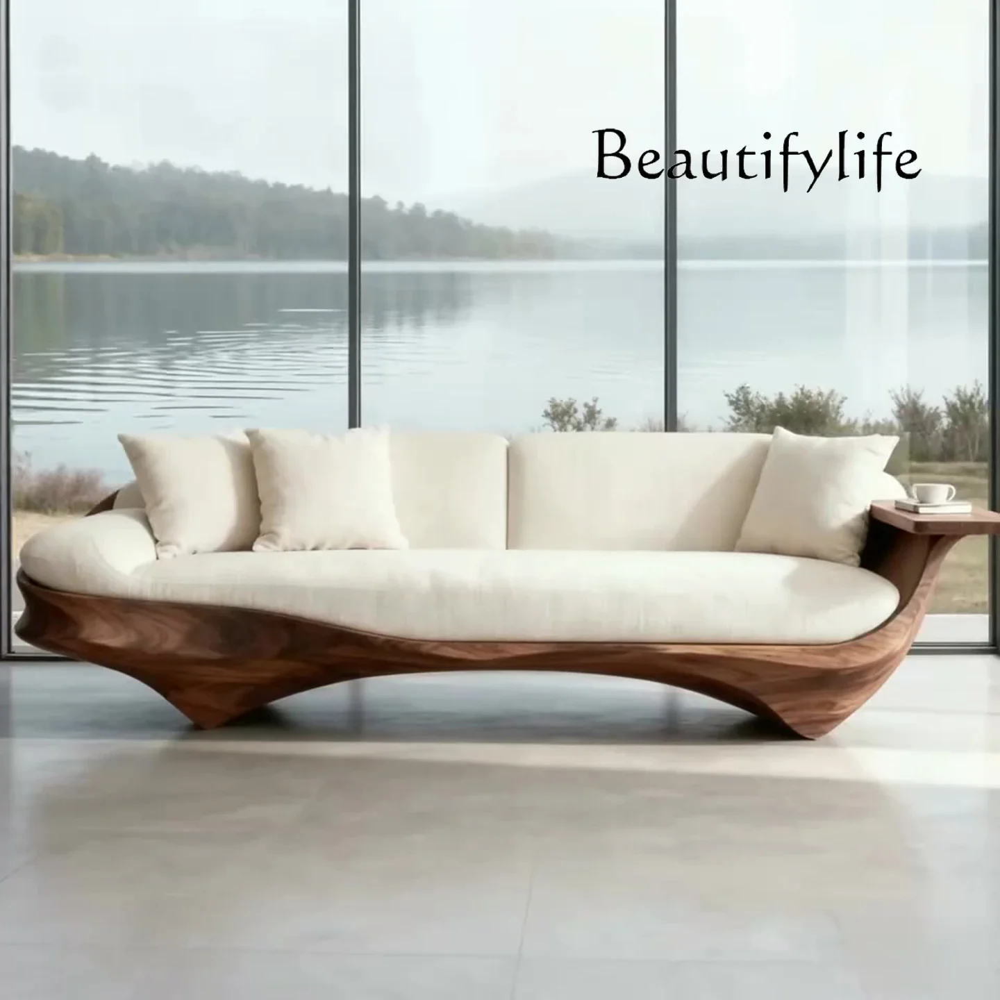 Nn Modernes Einfaches Massivholz-Sofa im Chinesischen Stil, Geradlinig für Wohnzimmer, Luxuriös Hochwertig Geschwungenes Designer-Sofa