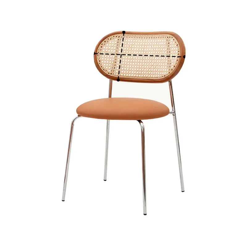 Modern Nordic Ergonomic Rattan Chair with Metal Legs Leather Fabric Dining Chair rattan back chair stackable restaurant cafe