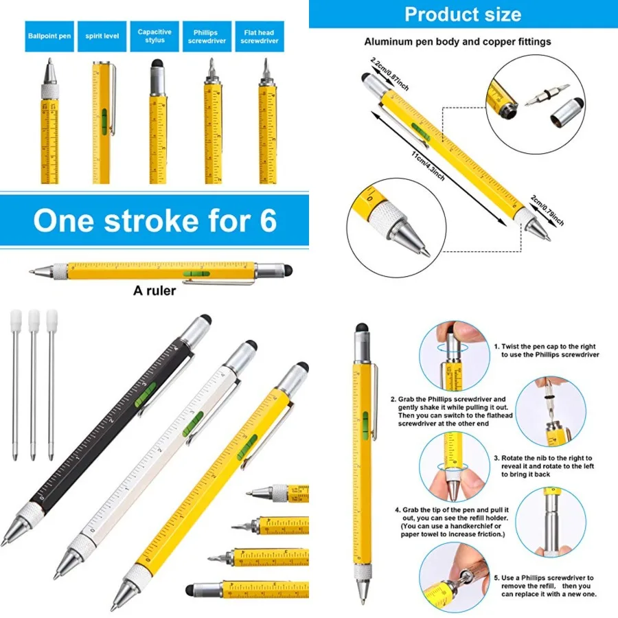 

6 упаковок рождественских подарков для мужчин Мультитул 6 в 1 Ручка с набором 3 шт. Компактный гаджет Инструменты для повседневного использования Идеально подходит для папы H
