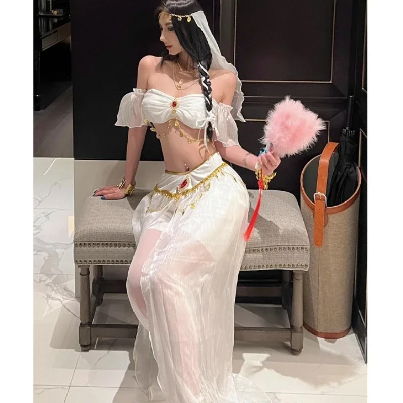 زي الرقص الشرقي المرأة مثير الأميرة العربية زي يتوهم الرقص الهندي التطريز بوليوود الياسمين فستان الملكة المصرية #2