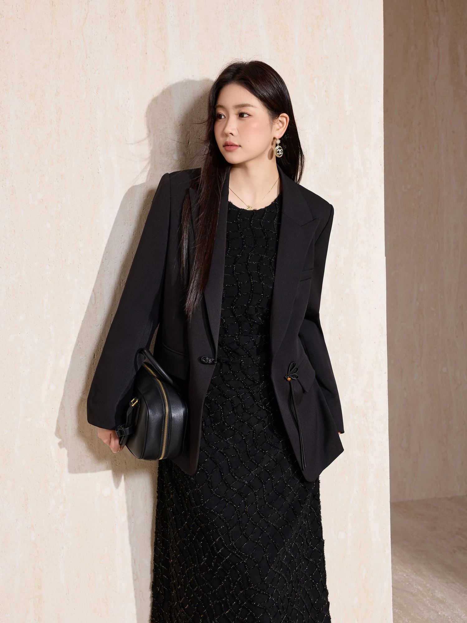 Bla Ele Tamanho Grande Dr Feminino com Borla de Teal Dourado Corte 3D redondo Ne Svel Long Dr Outono Novo Sle