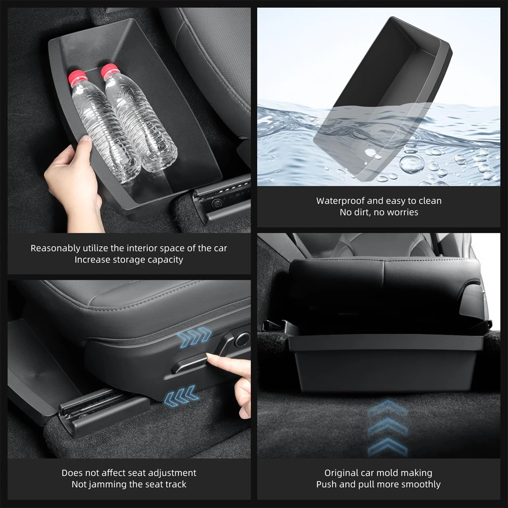 Underseat Storage Box Organizer for Tesla Model Y Juniper 2025 Front Rear Under Seat Organizer Waterproof Bin Travel Accessories