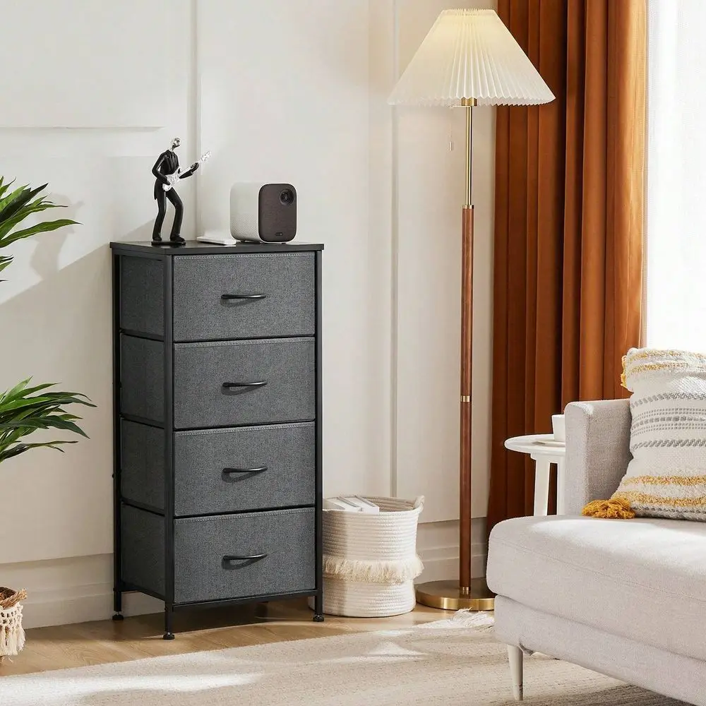 

Tall Metal Frame Fabric Chest Of Drawers, Layer Clothing Dresser With Wooden Top For Bedroom Closet Storage