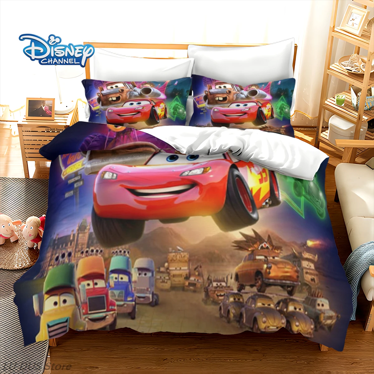 

Disney Lightning McQueen Bedding Set 3Pcs Pixar Cars Duvet Cover Set 3D Cartoon Comforter Cover Kids Boys Bedroom Decor Gift