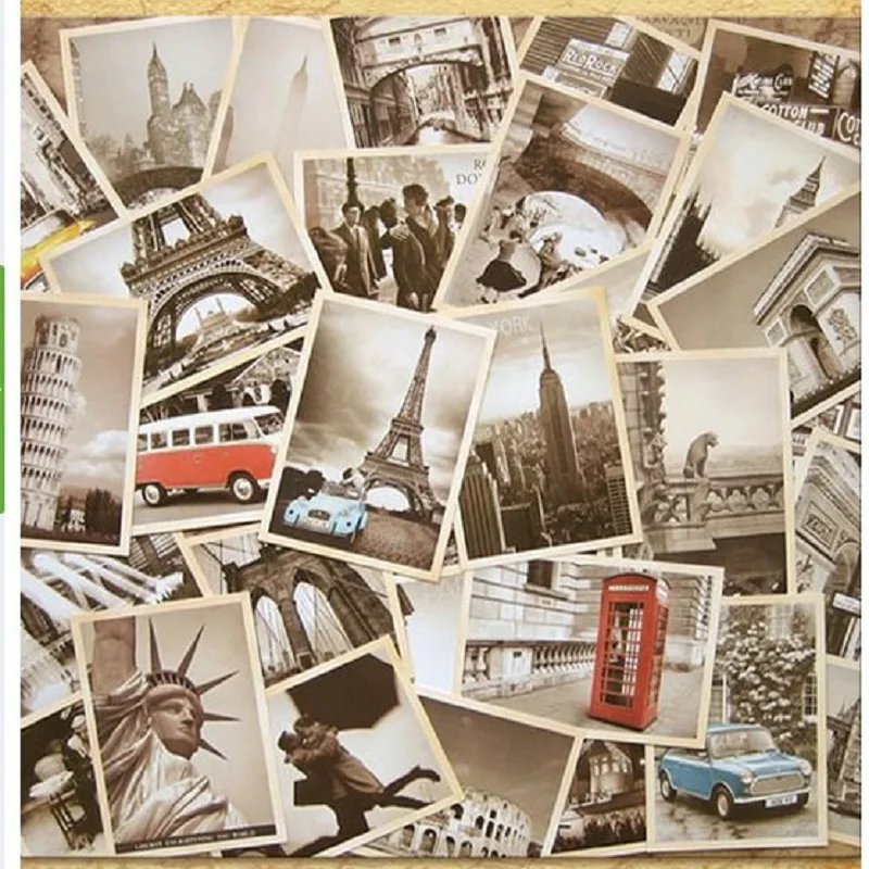 32 pcs Architecture in Europe Cards Collector Retro Nostalgia Postcards Cartoon card  Carte Postale Office School Supplies