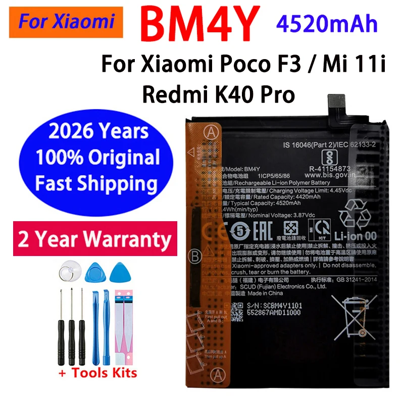 100% Original Battery For Xiaomi Redmi Mi K20 K30 K40 K50 K60 Poco F2 F3 9T 11i 11T Pro 5G Mix 4 12T Pro Game UItra Batteries