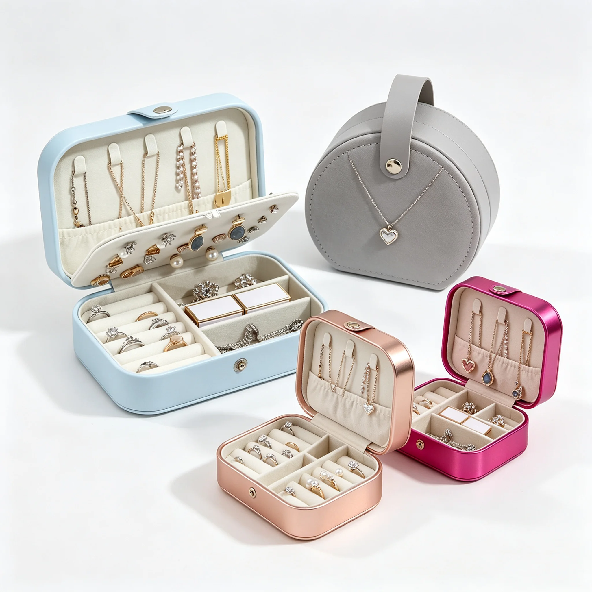 Portable Jewelry Box Jewelry Organizer Display Travel Jewelry Case Boxes Button Leather Storage Zipper Jewelers Joyero