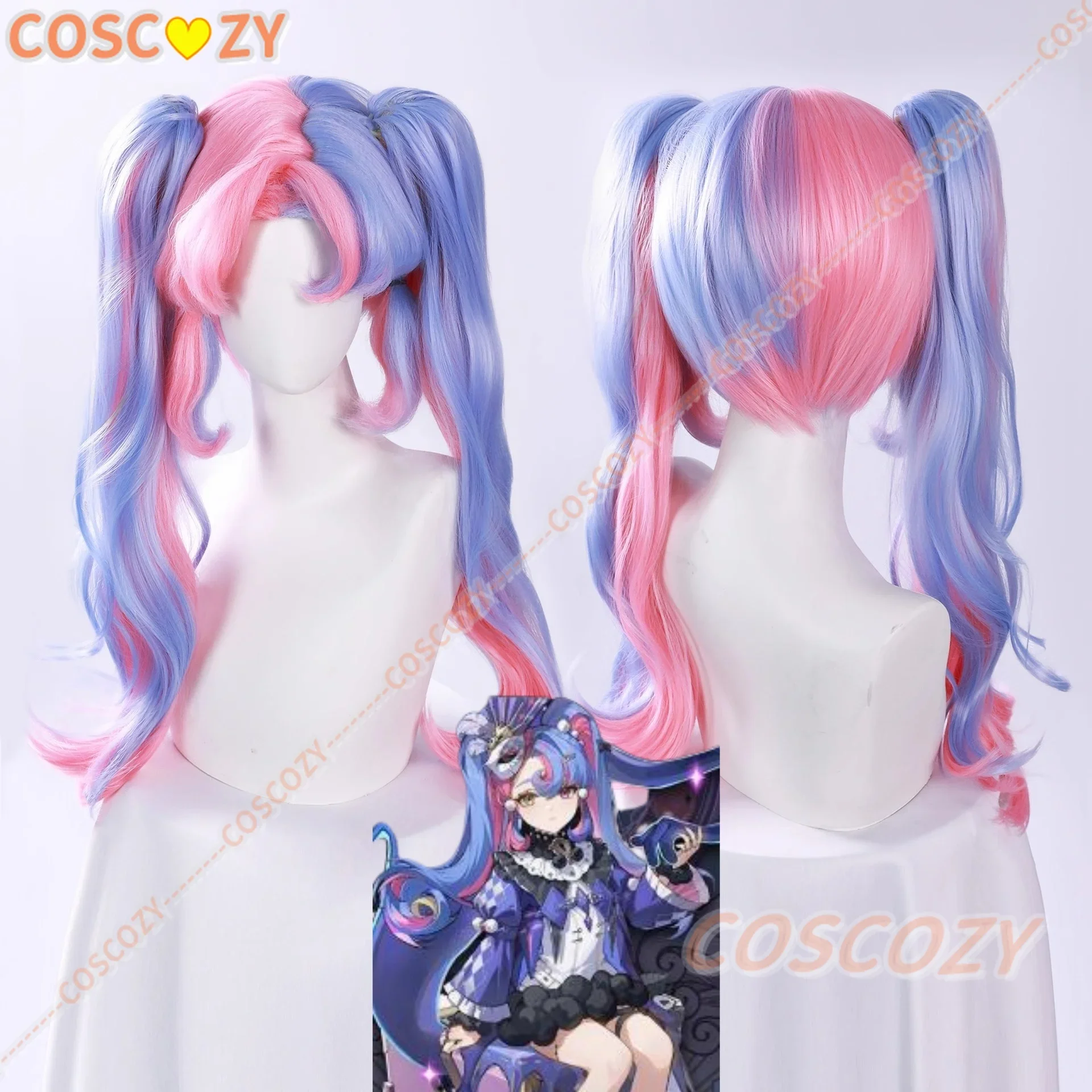 

CosplayRoccia Cosplay Wig from Wuthering Waves Pink Blue Double Ponytail Hair Troupe of Fools Rinascita Halloween Party Women Gi