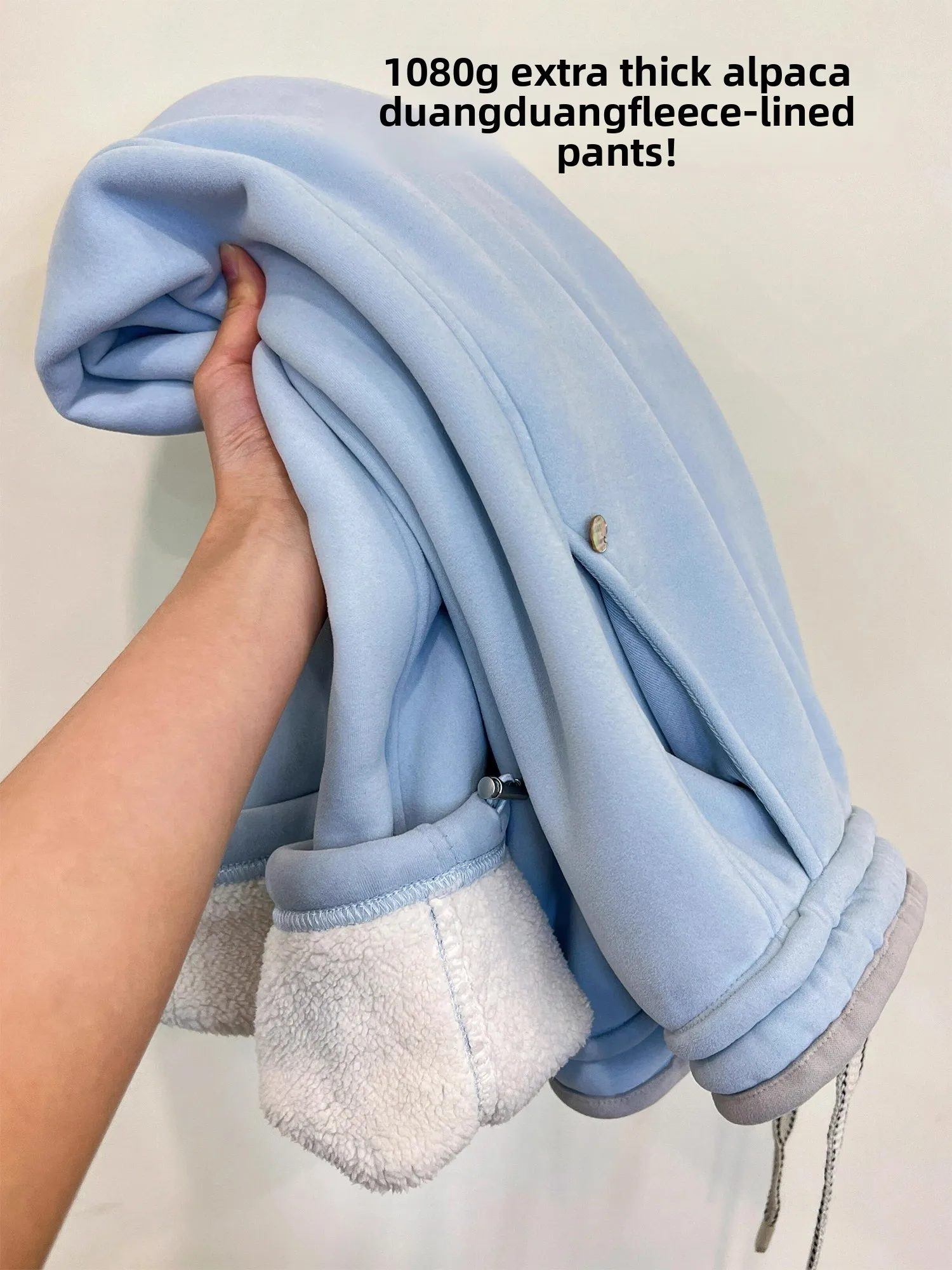 

Women's Thiened Alpaca Wool Fce Lined Wide Leg Pants High Waist Trousers Winter Warm Windproof Blue Casual Loose Fit