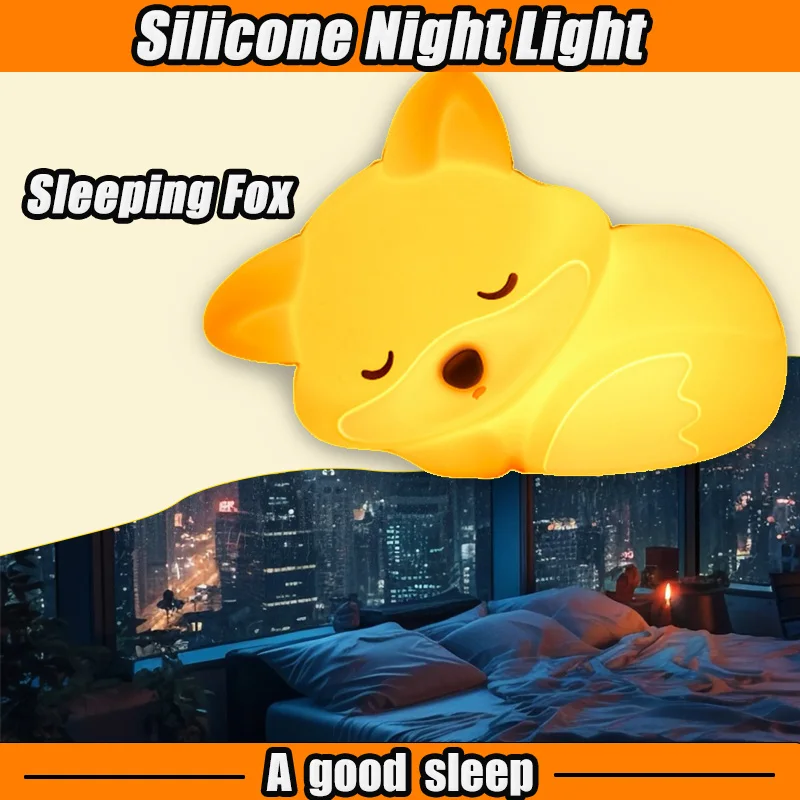 

Rechargeable Sleeping Fox Silicone Night Light Animal Shaped Bedroom Lighting Mood Lamp Desk Decoration Art Lighting Fixtures
