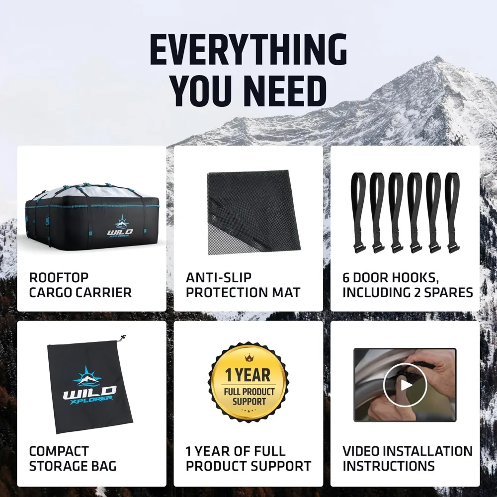 حامل البضائع على السطح - 15 قدم مكعب (L)، حامل شحن سقف السيارة الناعم المقاوم للماء، حقيبة شحن الأمتعة العلوية للسيارة شديدة التحمل