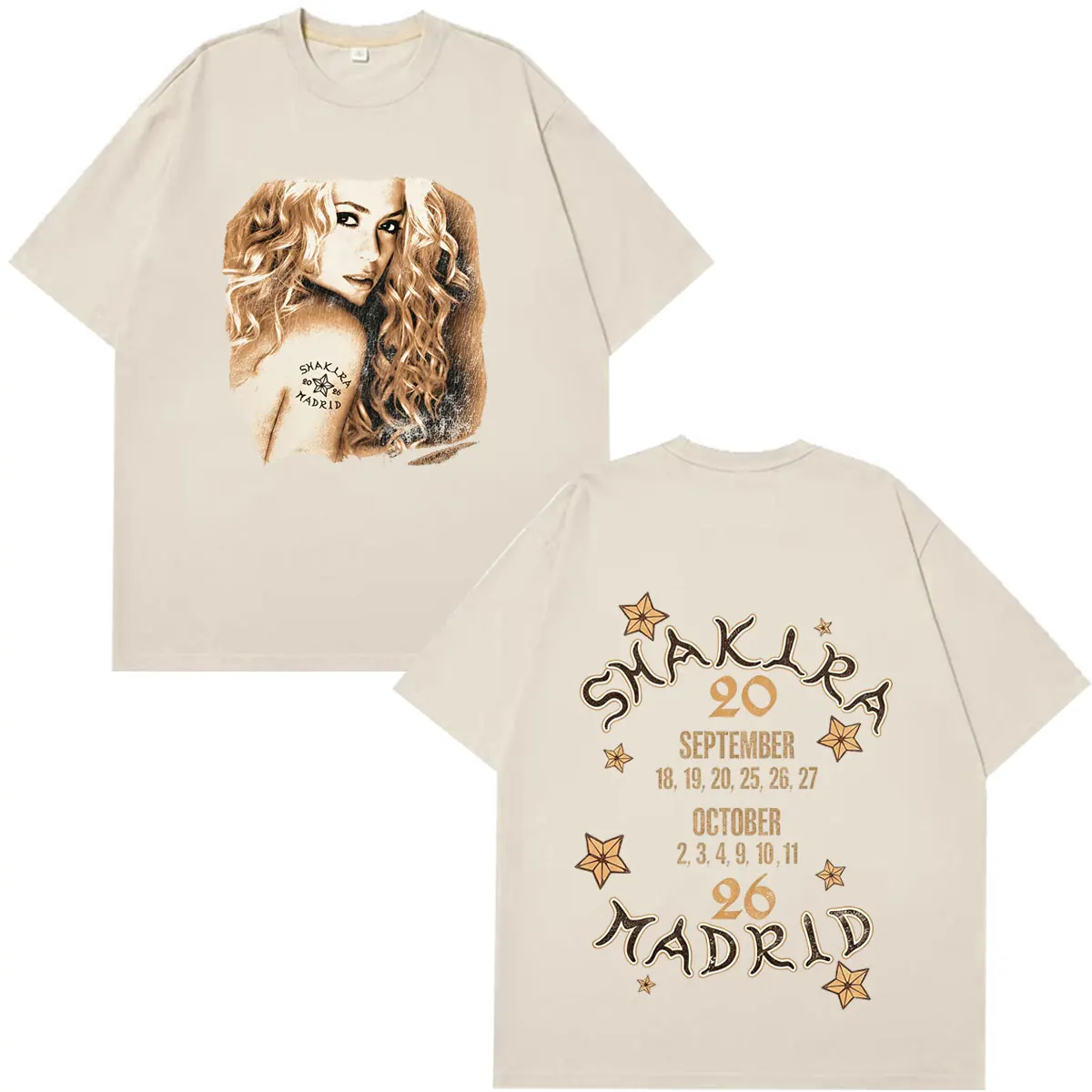 Shakira Las Mujeres Ya No Lloran 2026 Tour Print T-Shirts Herren Damen Mode T-Shirts Lässige Baumwoll-Oversize-Vintage-T-Shirts – Detail 2