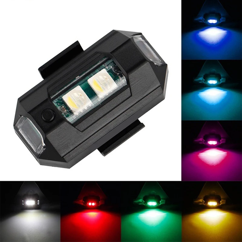 1Pc Universal Led Aircraft Strobe Lights Motorcycle Anti-collision Warning Light with USB Charging 7Colors Turn Signal Indicator