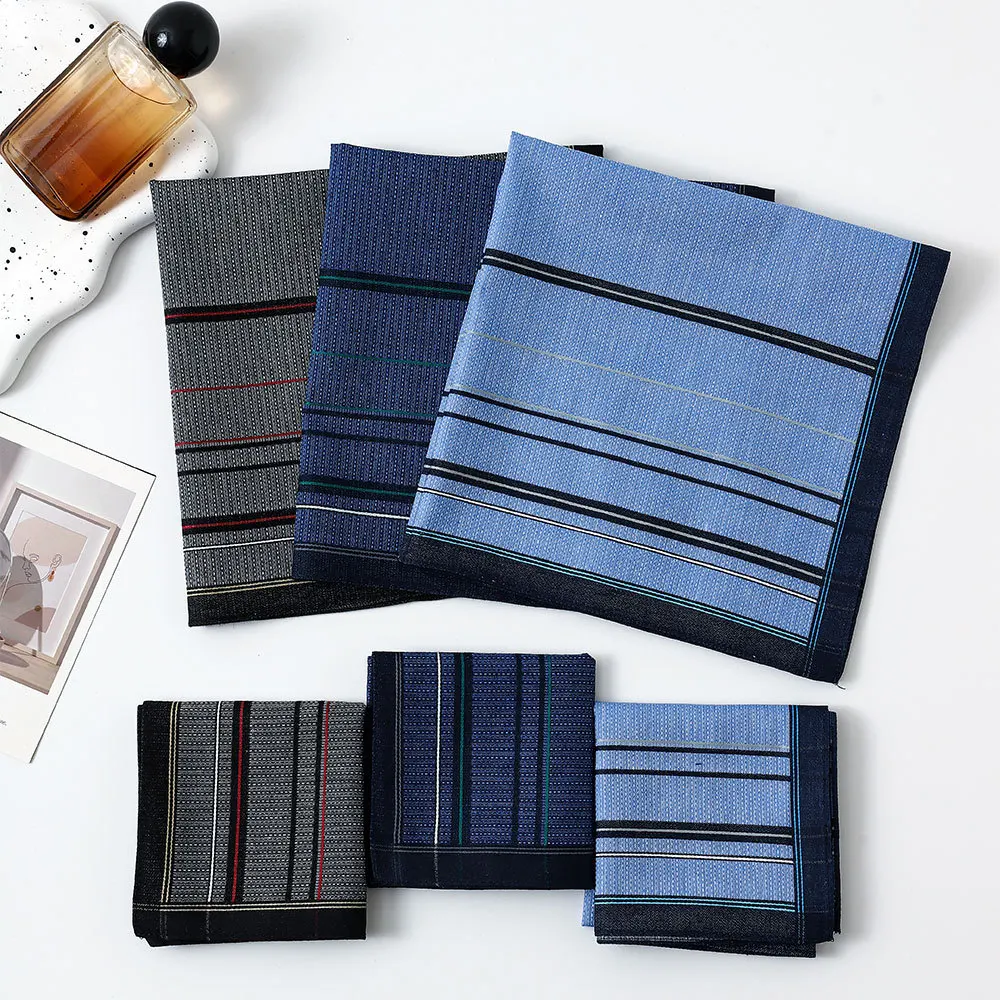 3/6Pcs Nostalgic Plaid-dyed Cotton Handkerchief Men's Plaid Summer Thin Pocket Towel Sweat 43cm