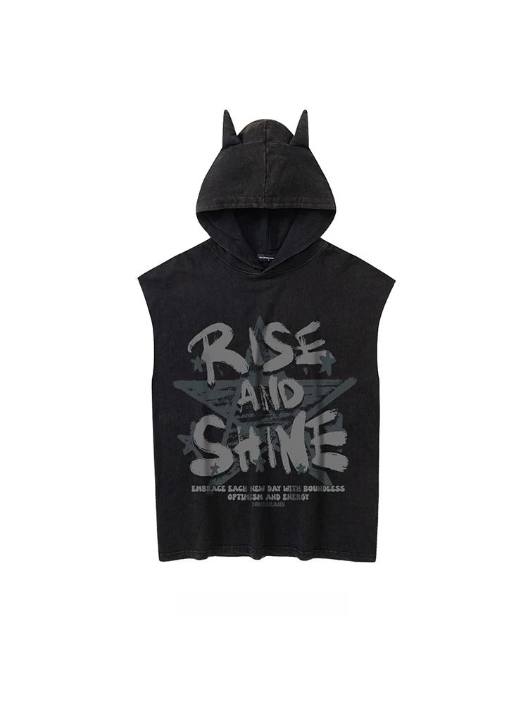 

Men's Graphic Hooded Tank Tops Drawstring Sleeveless Hoodies Summer Workout Top