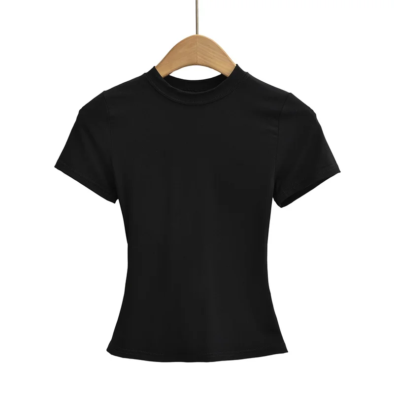 Camiseta informal de alta calidad para mujer, Top Sexy ajustado de manga corta, ropa lisa de tendencia, y2k, novedad de 2024