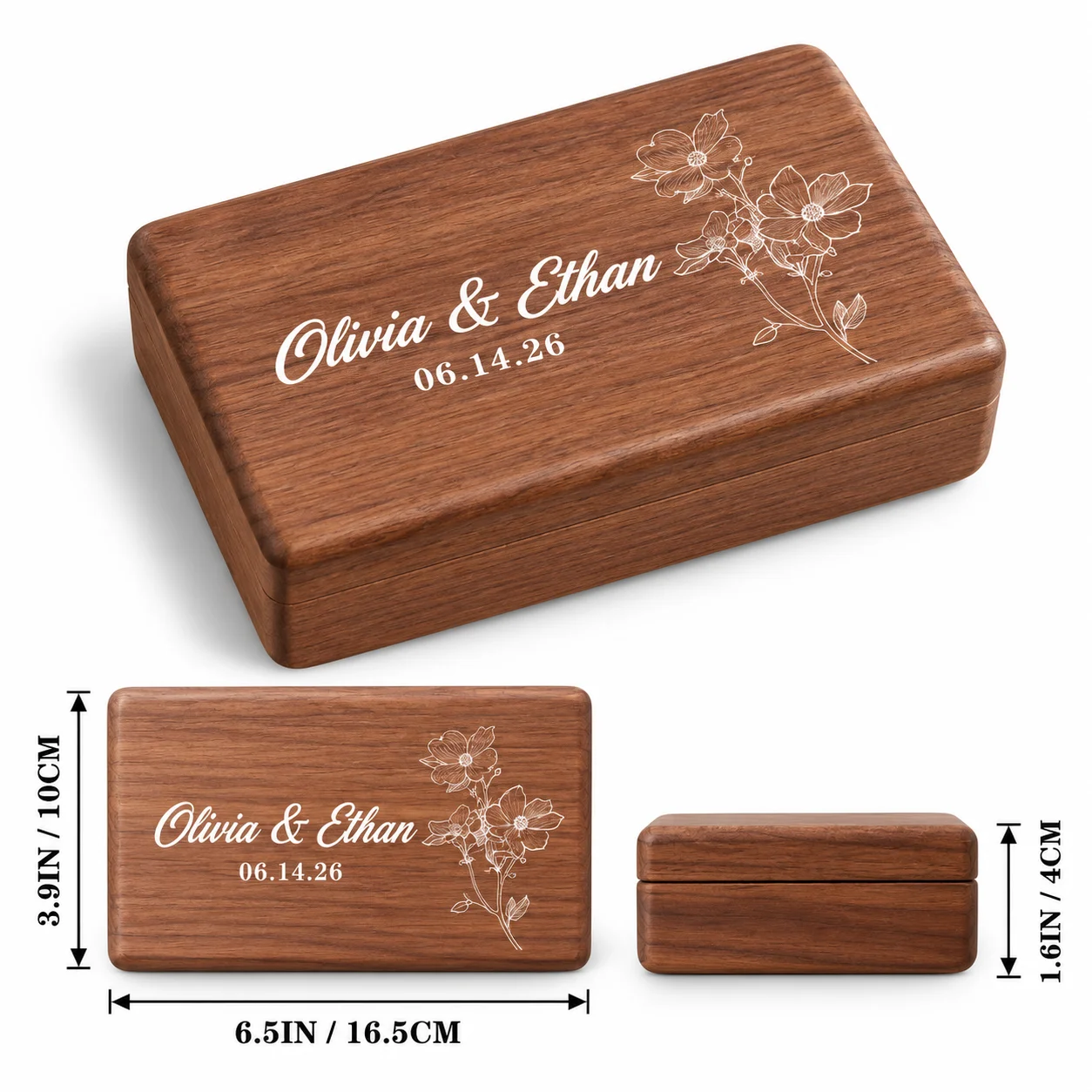 Custom Walnut Color Travel Jewelry Box, Personalized Wooden Jewelry Organizer with Velvet Lining for Rings, Bracelets and Gifts