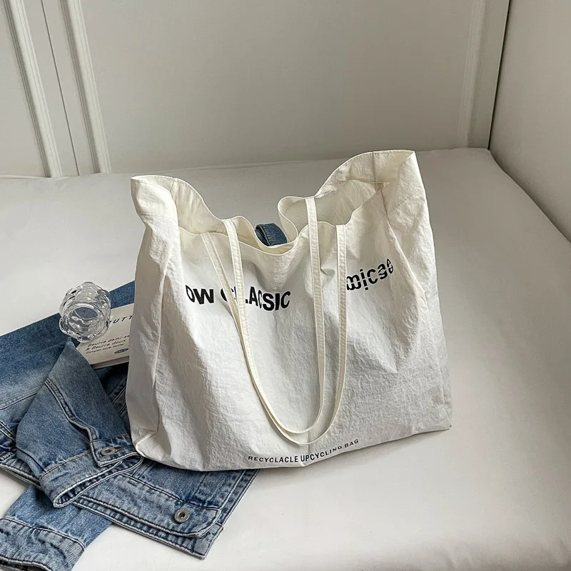 

Summer Letter Canvas Tote Bag - Fashionable Women's Shopping Bag Large Capacity Casual Student Backpack