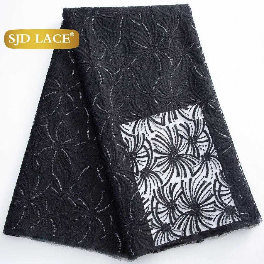 

SJD LACE Black African Mesh Milk Silk Lace Fabrics 5Yards 2025 New Nigerian French Tulle Net Lace for Women Wedding Dresses 4443