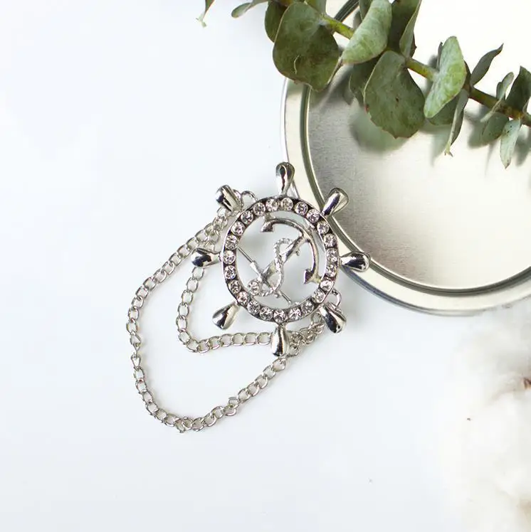 Neutral Style Silver Ship Steer Double Layer Tassel Brooches For Unisex Fashion Anchor Pins Jewelry Gifts Party Casual Accessory