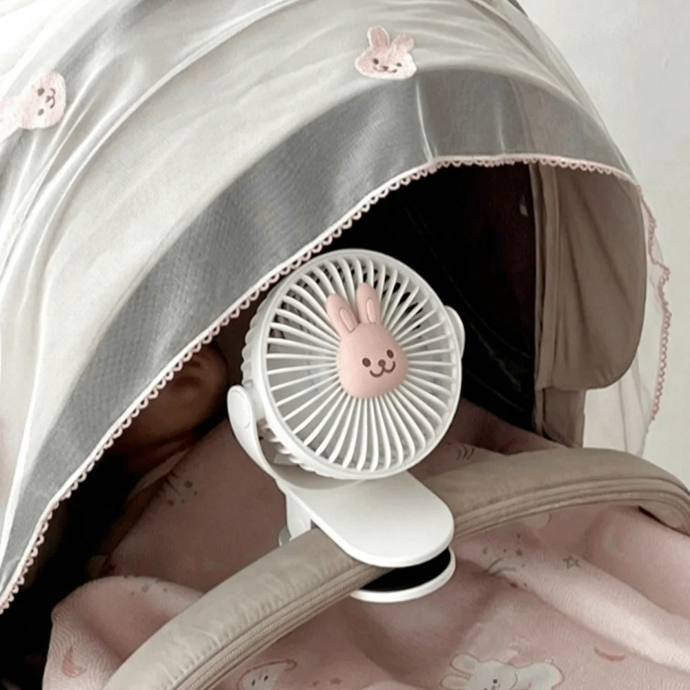 3 Speeds Cart Stroller Fan Lithium Battery Bunny Portable Outdoor Fan Noiseless Bear Clip On Electric Fan for 3.7V1200mAh