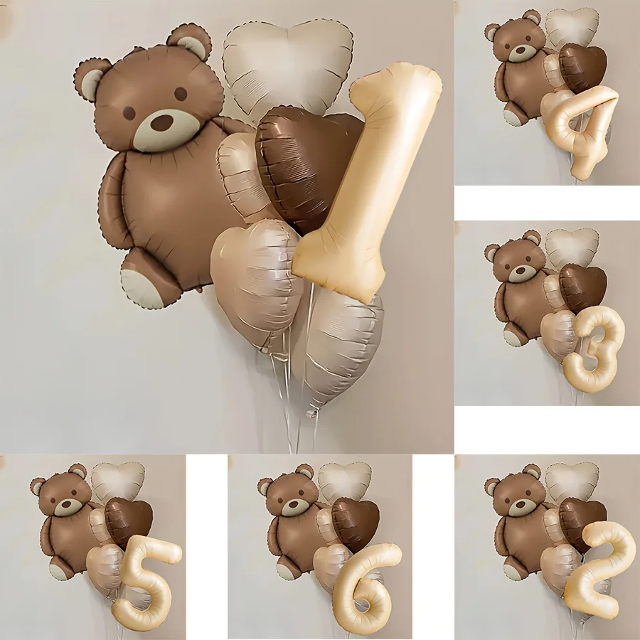 8 Stück Matte Gefrostete Braunbär-Aluminiumfolienballons Retro Karamell Creme Weiße Liebesballons Geburtstagsfeier Festival Feierlichkeiten