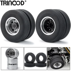 TRINOOD Rear Wheel Hubs Rims and Rubber Tires Kit for 1/14 Tamiya Tractor Truck Climbing Trailer Cargo Truck Car Wheels Parts