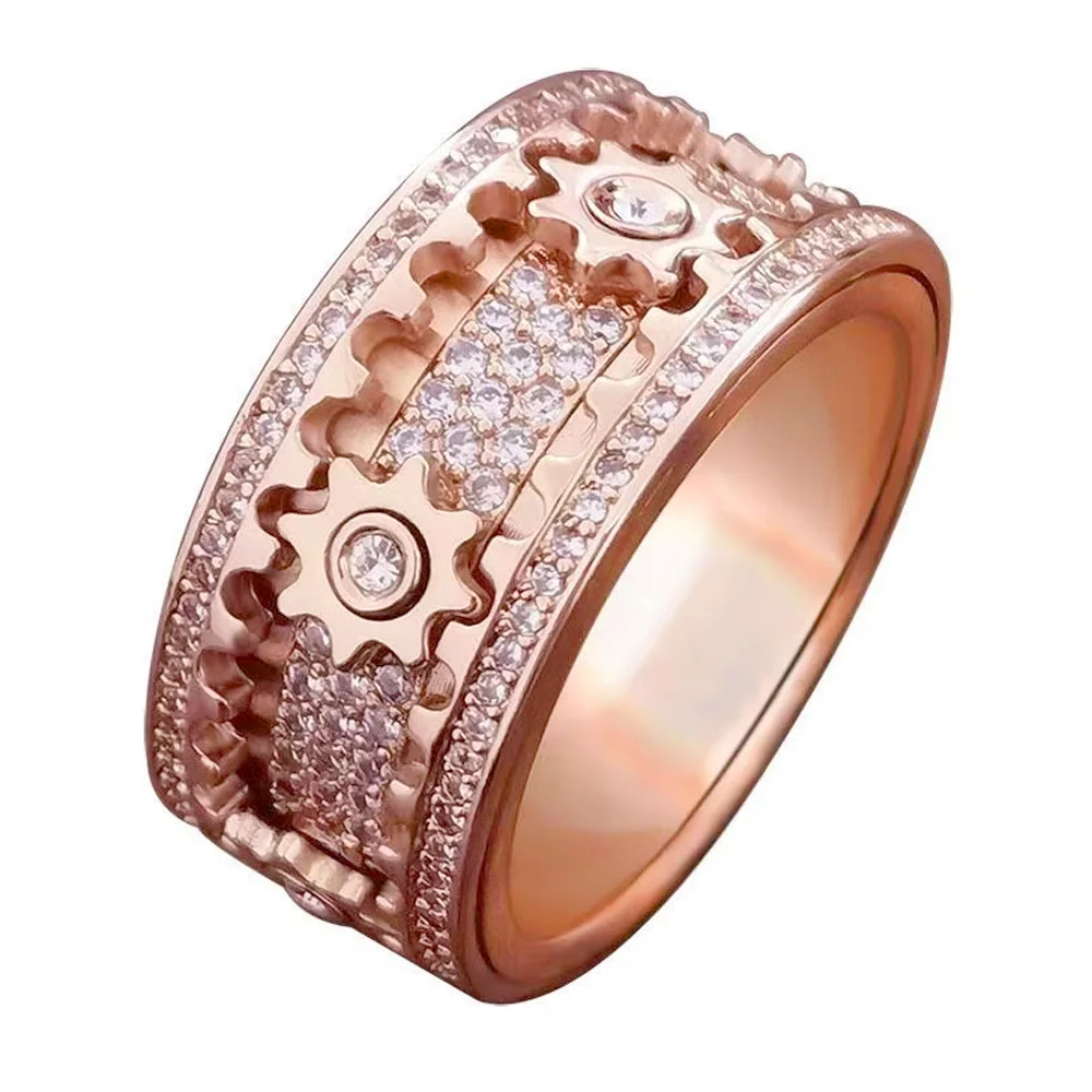 Popular Gypsophila Rotating Gear Ring For Men And Women, Cnc Full Set Drill Inlaid Mechanical Feel Bracelet