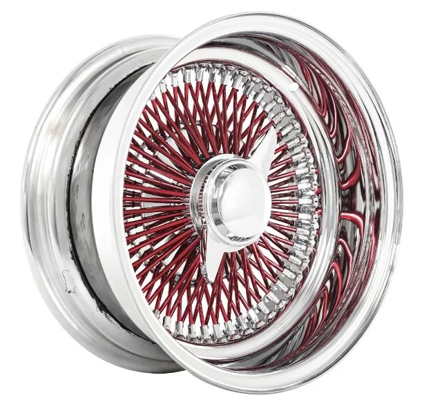 

Hot-selling Customized Wire Wheel 13x5.5 13x7 14x7 Aluminium Wire Wheels Reverse 100-Spoke Straight Lace Chrome with Red Spoke