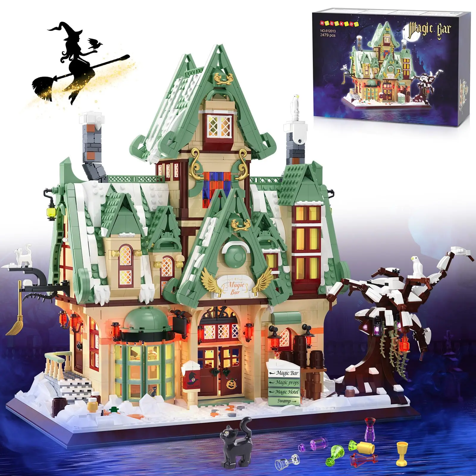 HOGOKIDS Magic Bar House Building Set with LED-Magic Architecture 3.6mm Block Decor Magical Birthday Gift for Adults Kids Age10+