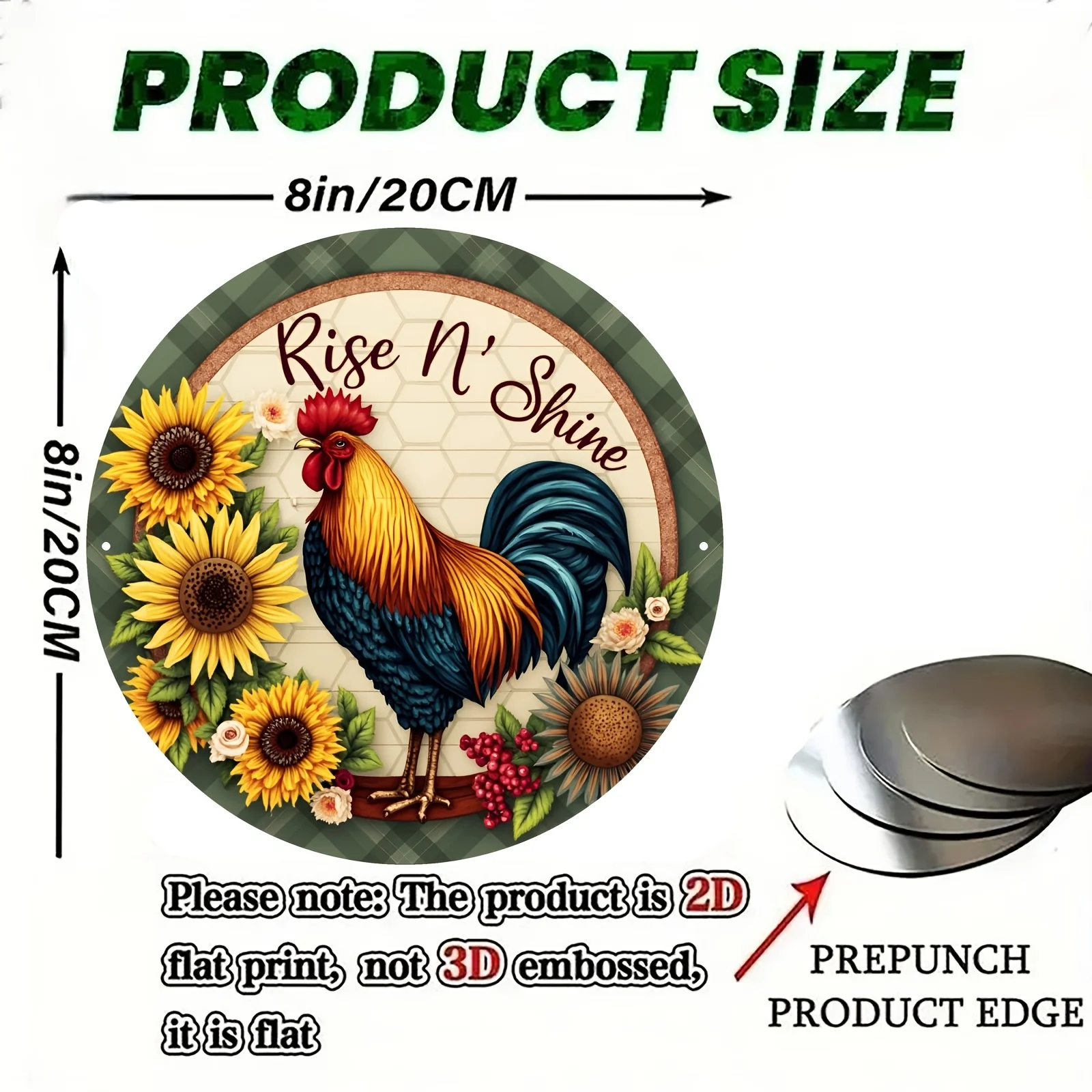 Aluminum Sign, Rise N Rooster Sunflower Aluminum Sign, Round Decorative Art, Core Rustic Style, Beautify Your Space