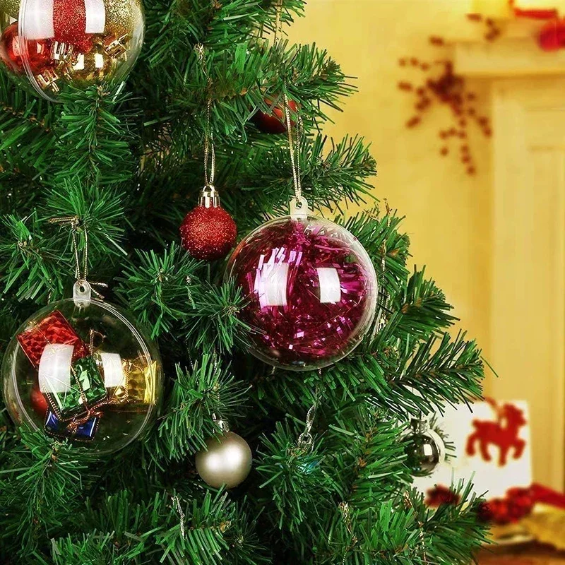 1/12Pcs 5-10cm Hollow Balls DIY Plastic Transparent Fillable Bauble Christmas Tree Hanging Ornaments Home Party Gifts Box Decor