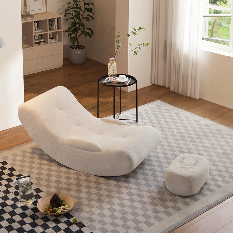 Modern Designer Crescent Recliner Single Living Room Furniture with Sleepable Lying & Rocking Features for Bedroom or Balcony