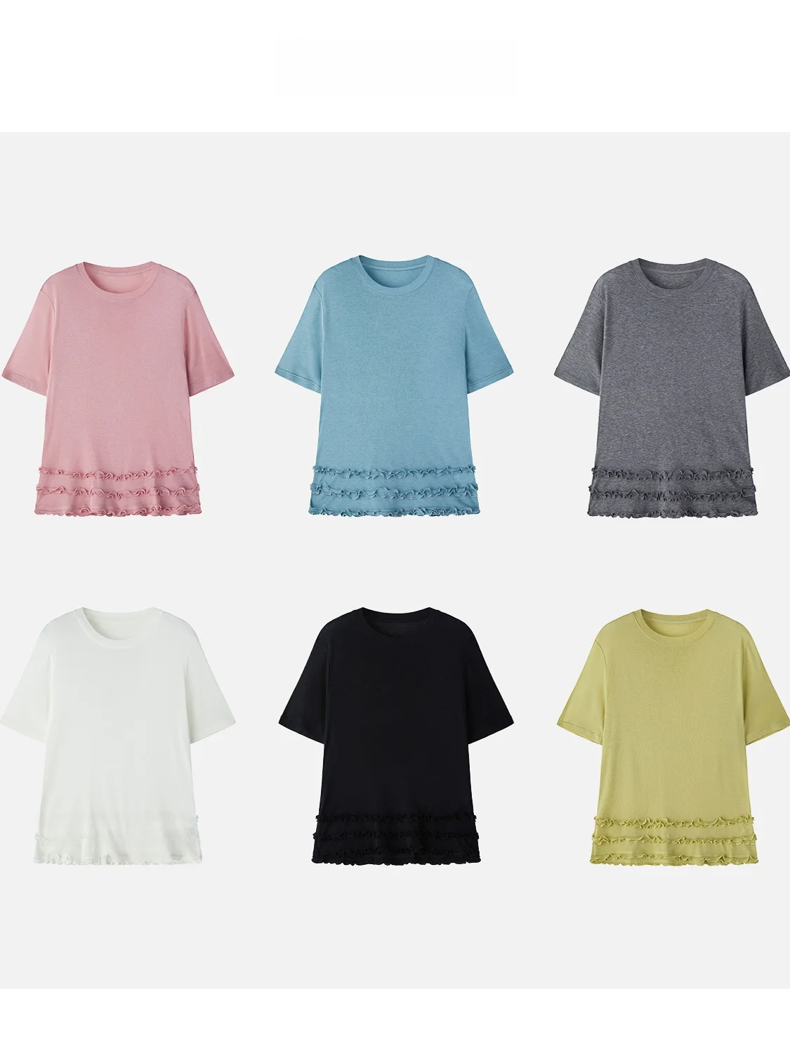 

JINGJING2025 New Sle Women's T-irt Breathable Wool Lyocell Hemming Design Ear Musoom Lace T-irt Comfortable Ladies Top