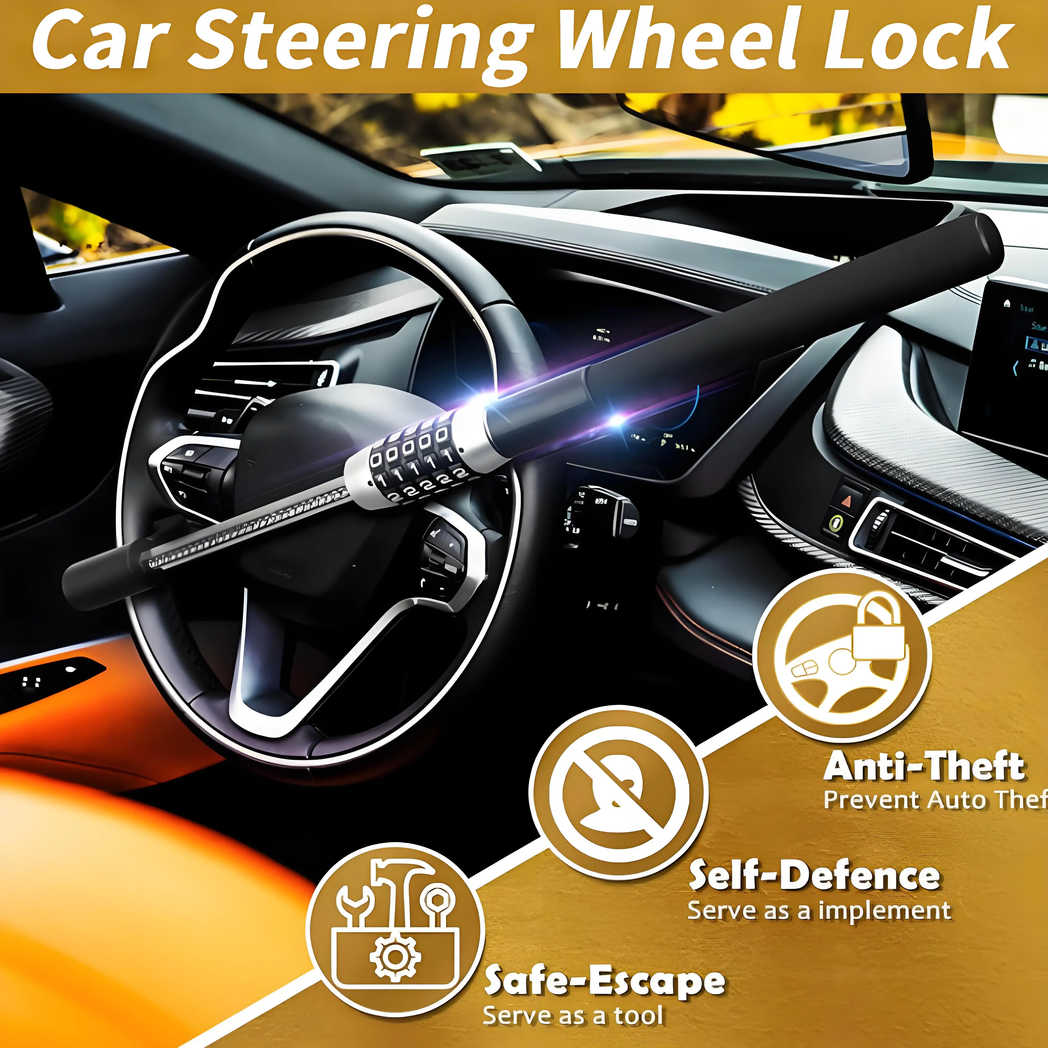 

Автомобильный замок на руль, противоугонное автомобильное устройство, универсальный зажим с регулируемой длиной, двойной крючок, рулевое управление, 5-кодовый замок с паролем