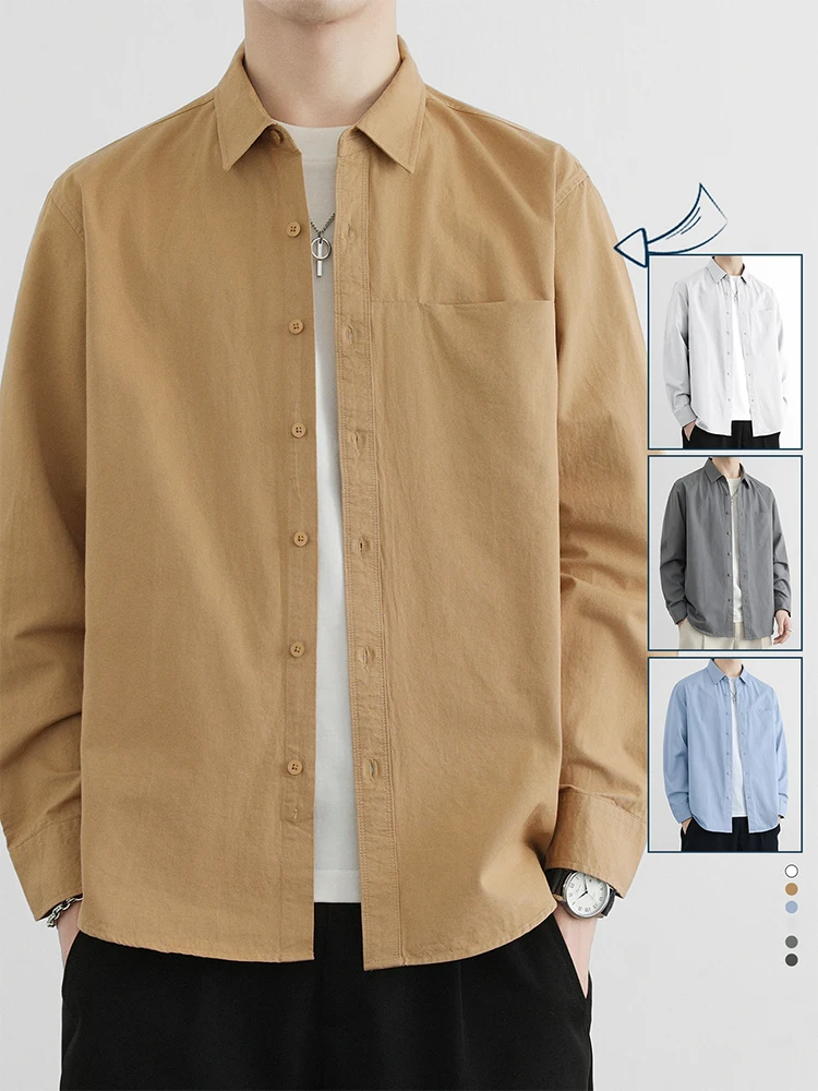 

Мужская модная универсальная простая ретро-кэжуал рубашка-поло для работы, весенне-осенняя верхняя одежда, классический воротник, трендовый бренд
