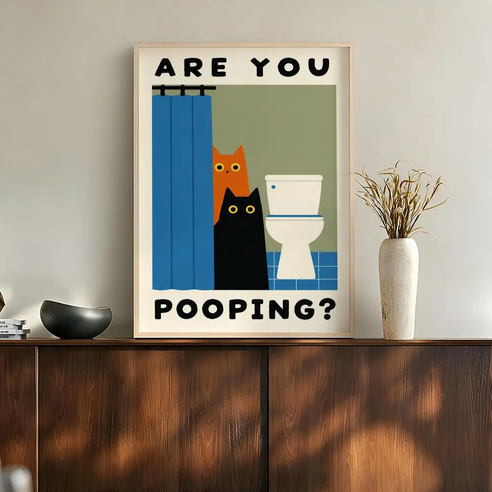 Funny Cats Bathroom Privacy Toilet Humor Retro Quotes Comedy Poster Modern Aesthetic Wall Art for Home Bar Cafe Bathroom Decor